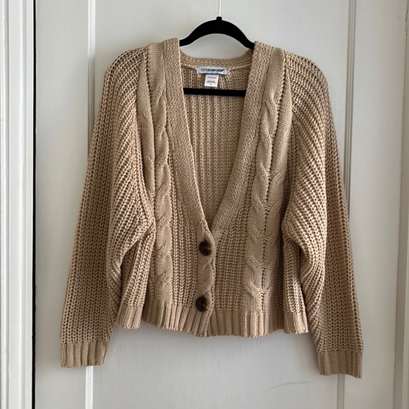 Cotton Emporium Sweaters Nwt Beige Cropped Slouch Knit Cardigan